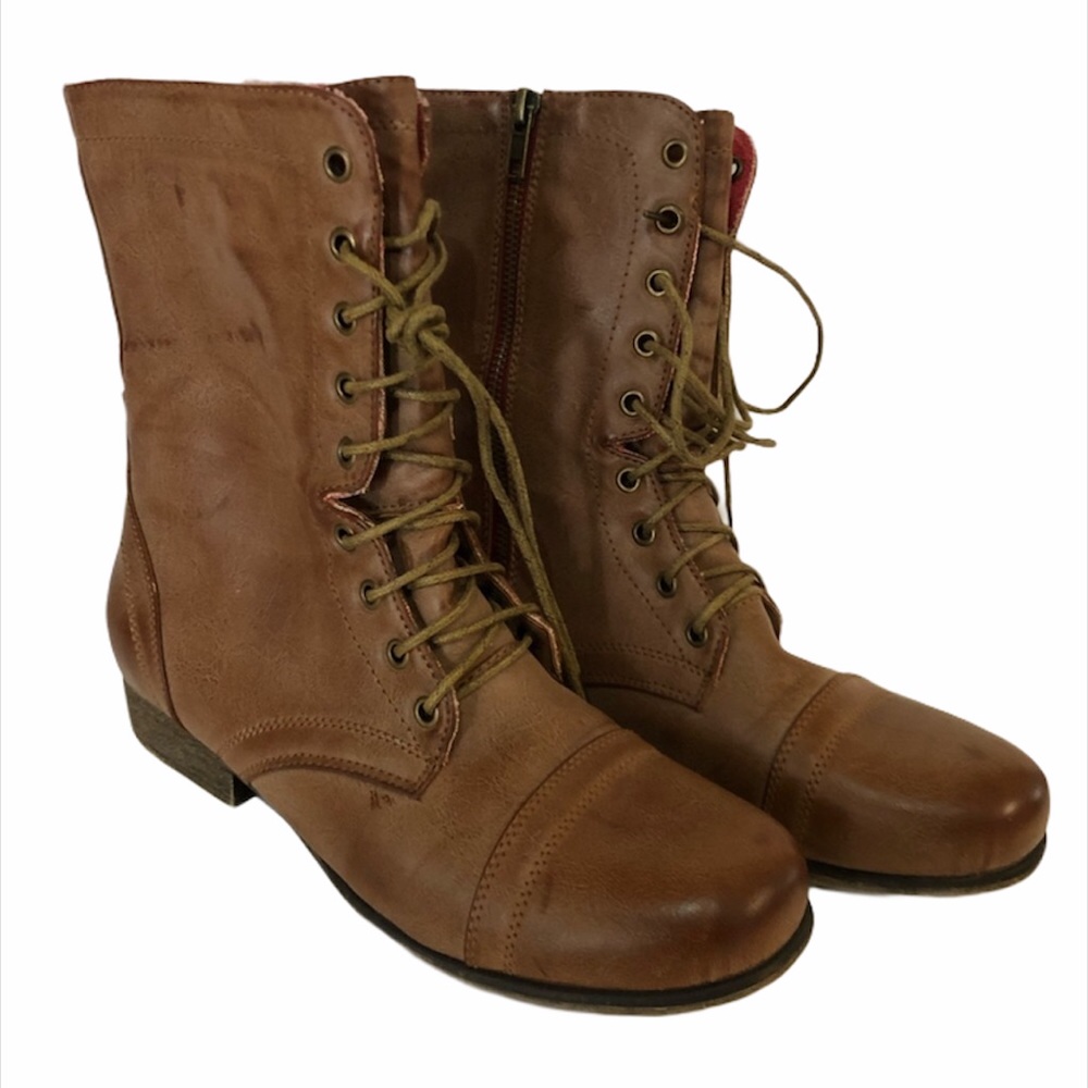 Madden Girl Gamer combat lace up zip mid calf boot